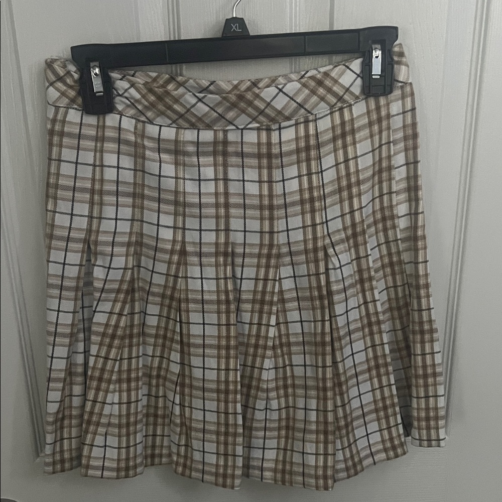 Ardene Brown and White Plaid Skater Skirt